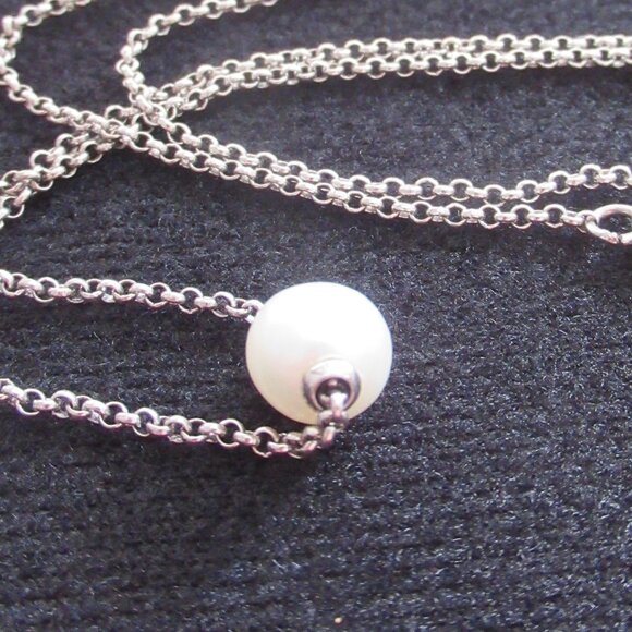 8mm Floating Pearl, Necklace, 19.5", 925 Silver Cable Chain, - Picture 3 of 9